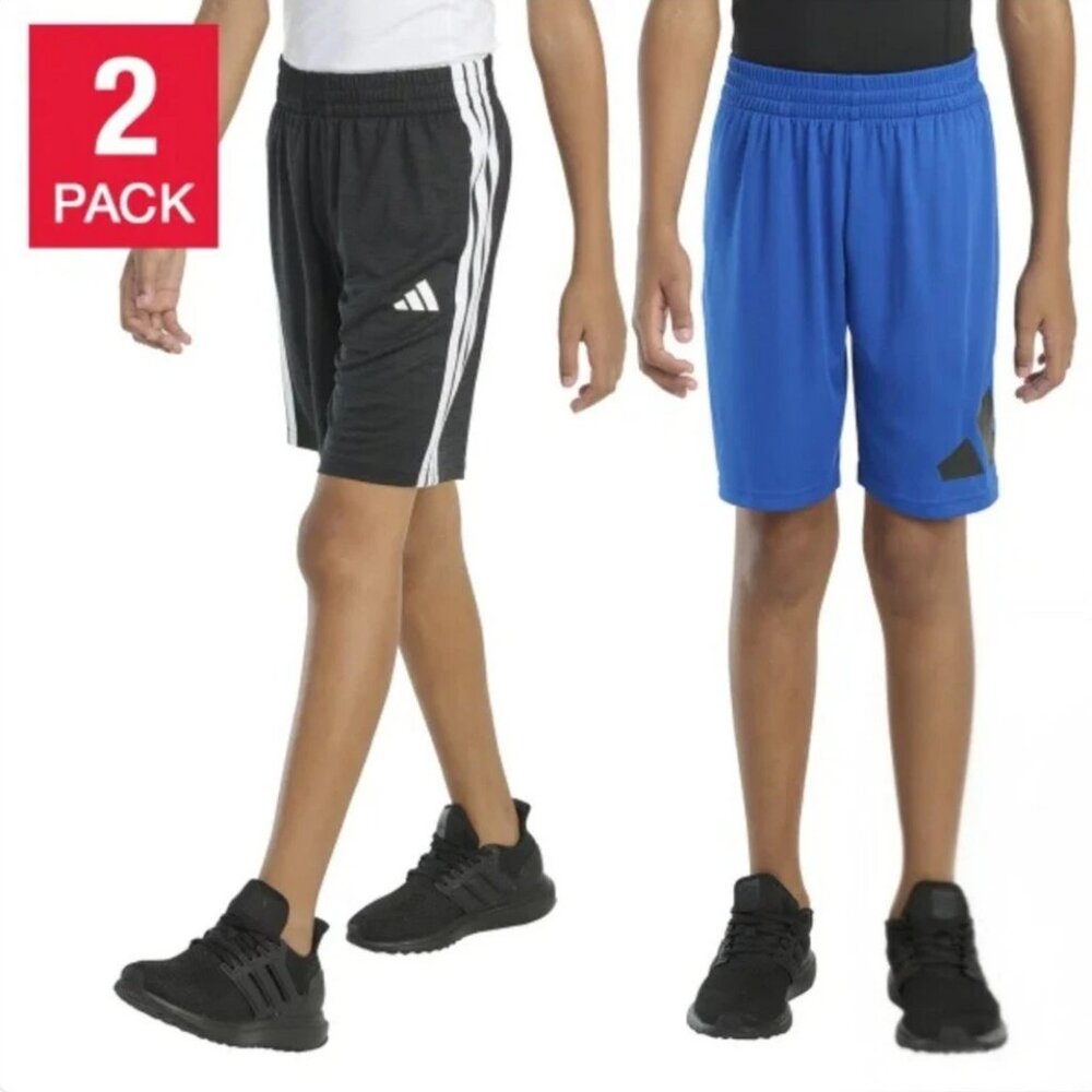 NWT Adidas 2-Pack Boys Shorts Youth Size Medium (10/12) Blue & Black 8” Inseam